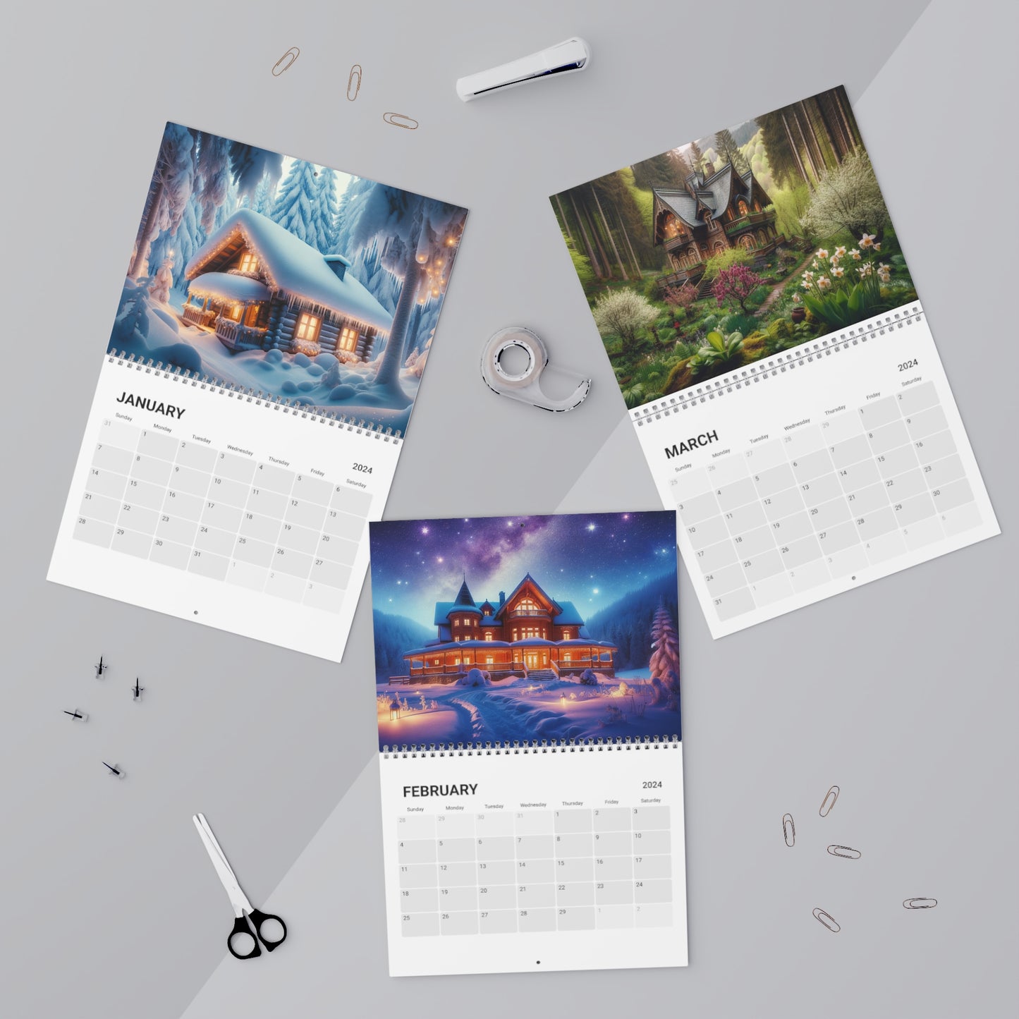 Magical forest cabins calendar 2024