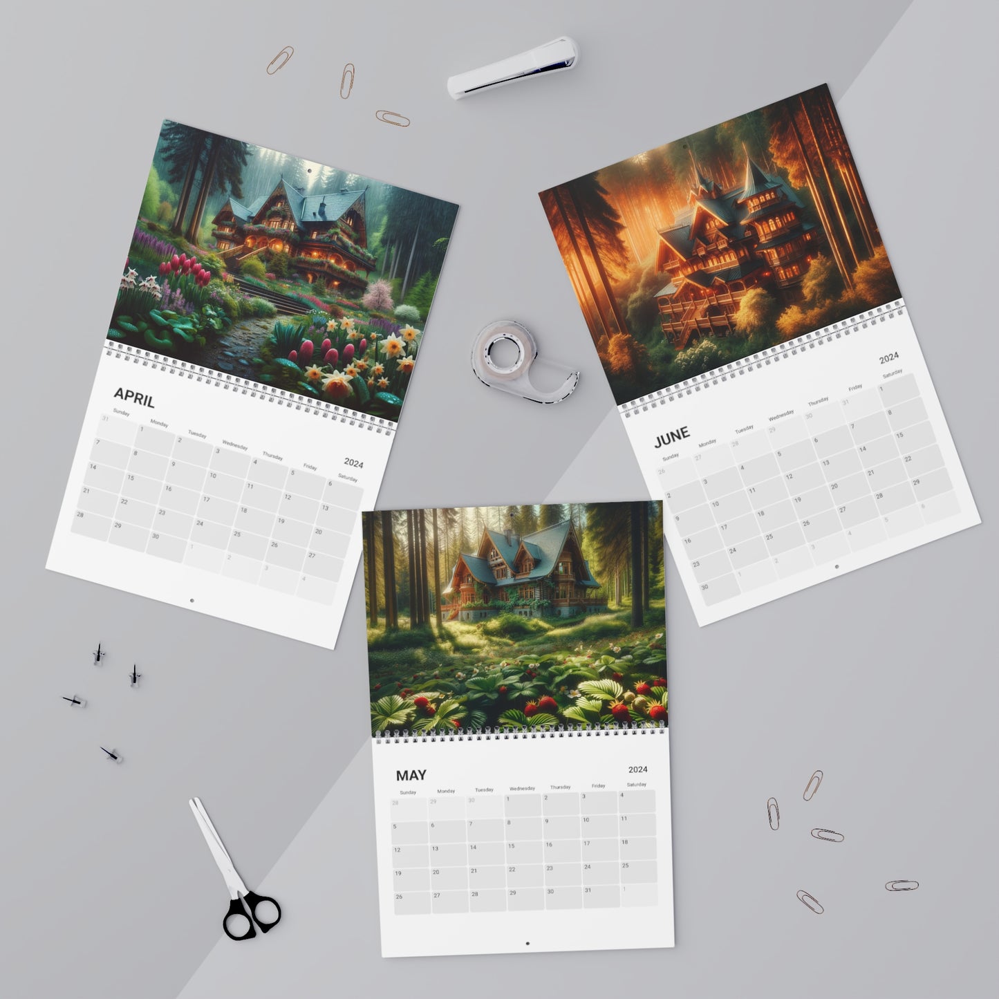 Magical forest cabins calendar 2024