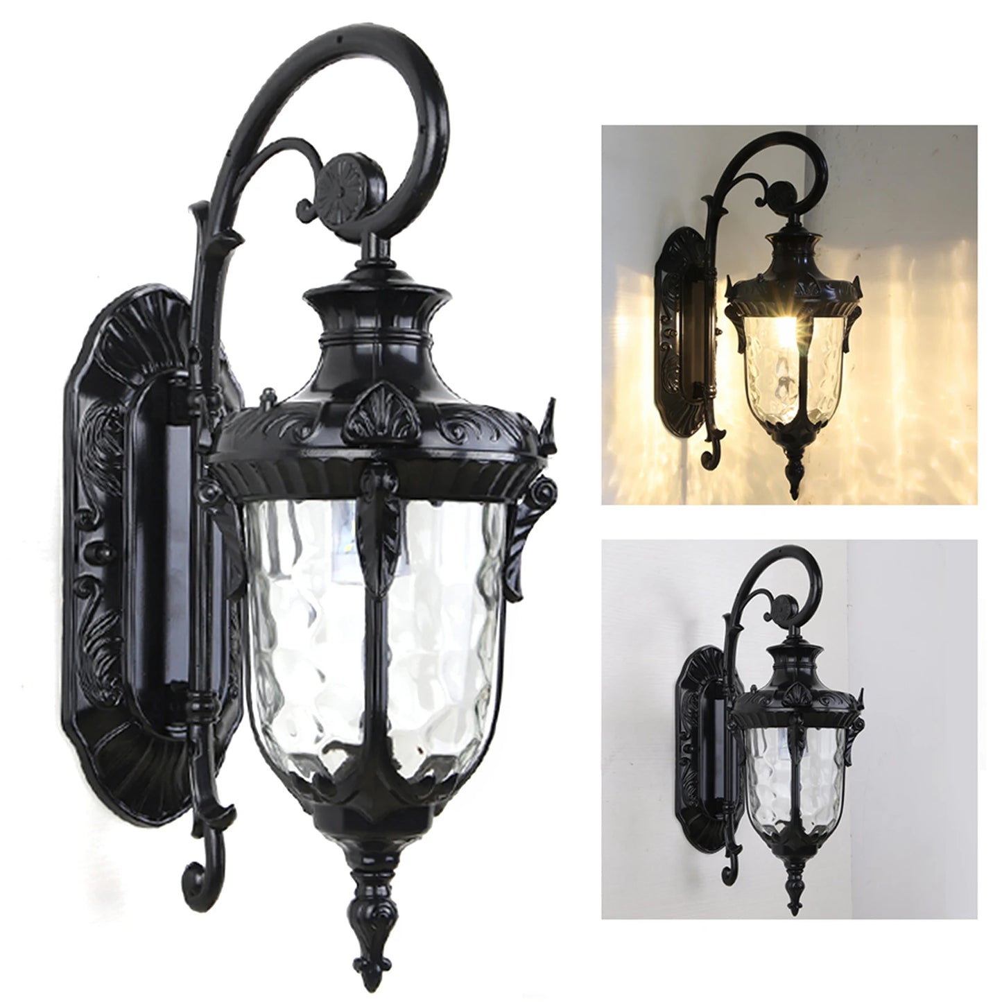 Bronze Exterior Wall Lantern Waterproof Sconce Porch Lights Wall Mount with Hammered Glass Shade