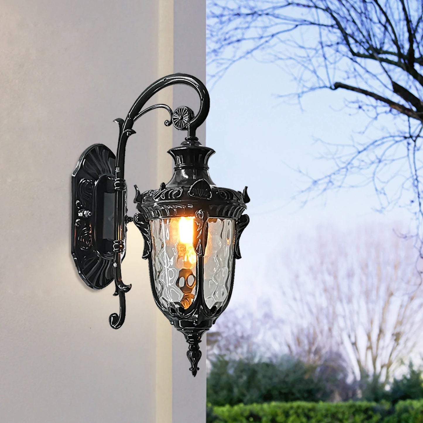 Bronze Exterior Wall Lantern Waterproof Sconce Porch Lights Wall Mount with Hammered Glass Shade