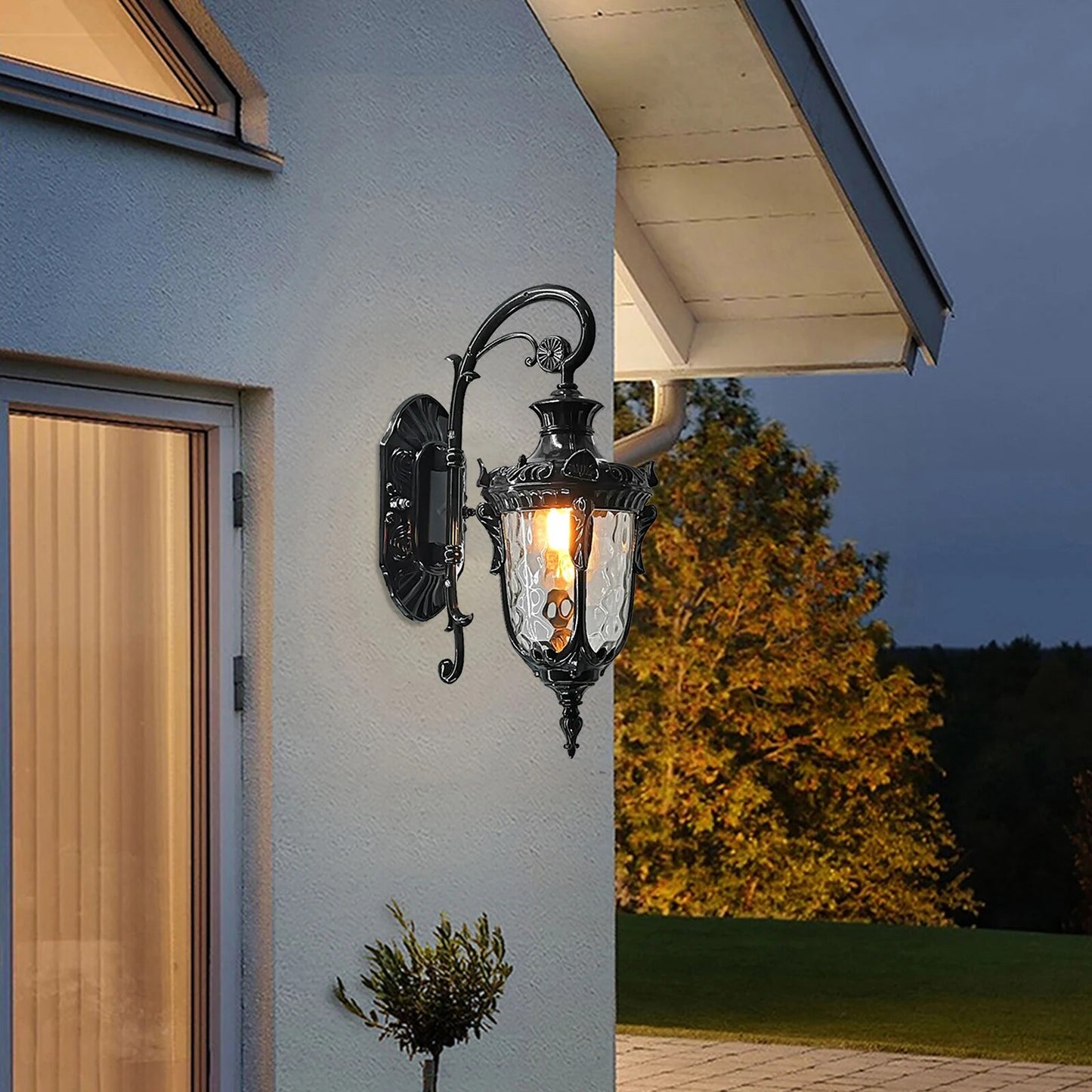 Bronze Exterior Wall Lantern Waterproof Sconce Porch Lights Wall Mount with Hammered Glass Shade