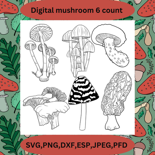 Mushroom digital bundle. 6 count. For laser cutting and cricut.