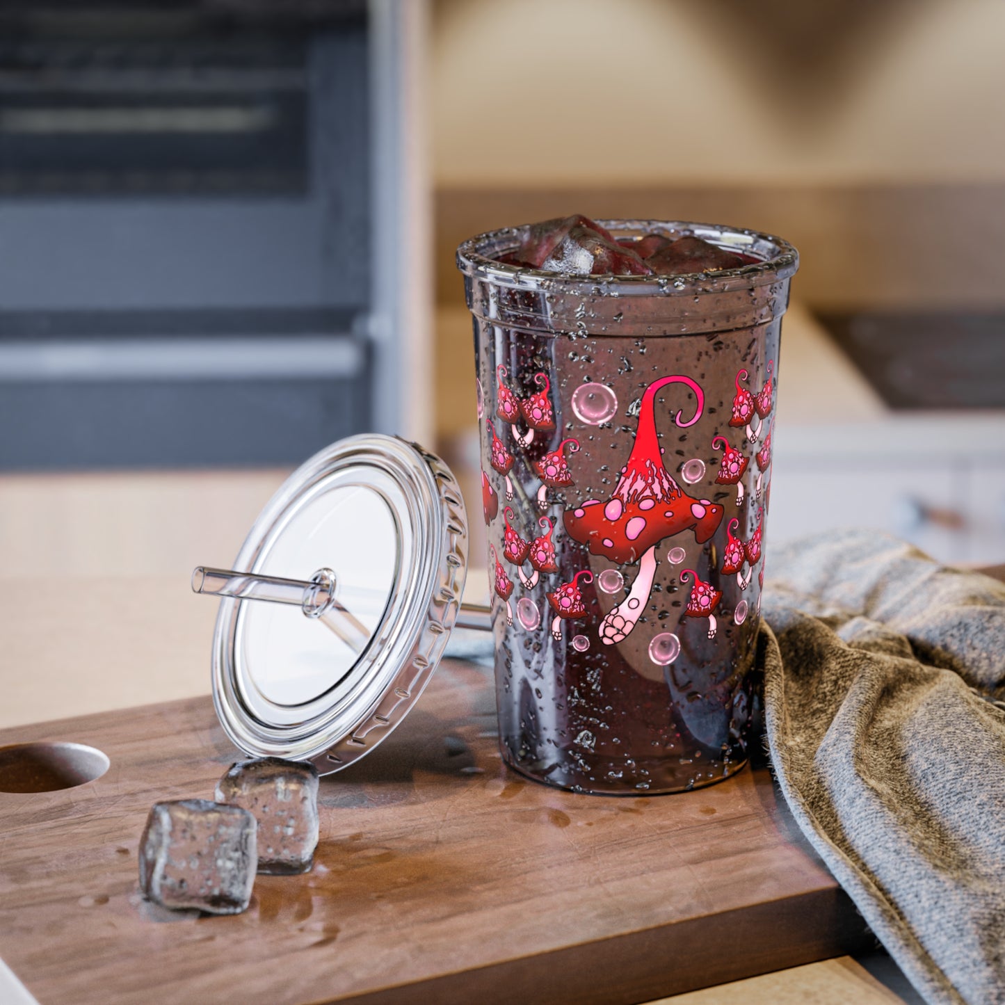 Mushroom cup with lid| red mushroom cup with lid| red mushroom cup