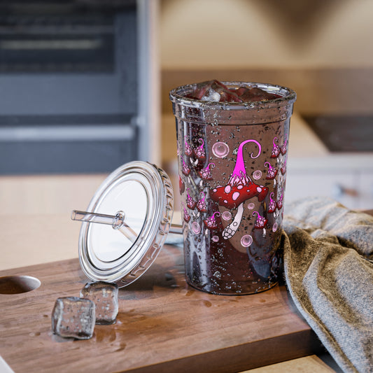 Mushroom cup with lid| pink mushroom cup with lid| pink mushroom cup