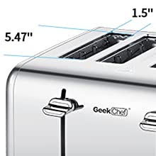 Toaster 4 Slice, Geek Chef Stainless Steel Extra-Wide Slot Toaster With Dual Control Panels Of Bagel,Defrost,Cancel Function,