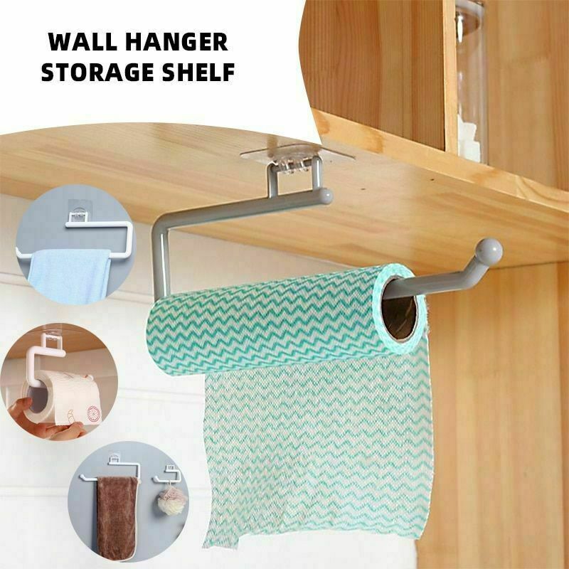 Wall Mount Paper Towel Holder Self Adhesive Stick Under Cabinet Kitchen Bathroom