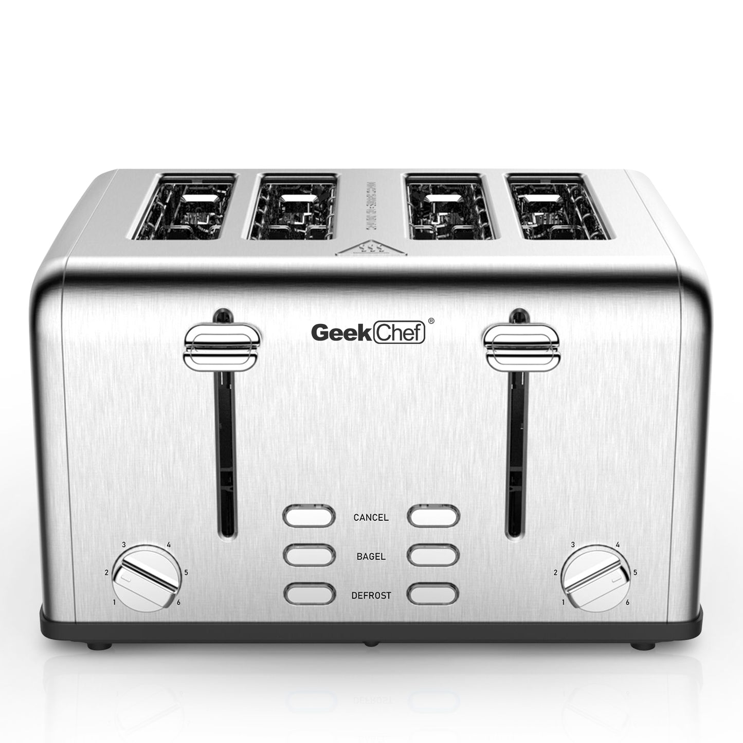 Toaster 4 Slice, Geek Chef Stainless Steel Extra-Wide Slot Toaster With Dual Control Panels Of Bagel,Defrost,Cancel Function,